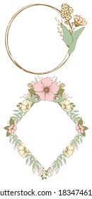 Los marcos florales dibujados a mano, vectoriales, de estilo retro pueden utilizarse como superposición de imagen o invitaciones