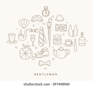 Hand drawn vector retro vintage gentleman icon set