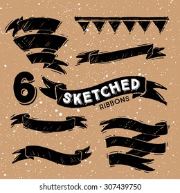 Hand drawn vector ribbons elements design  on paperboard.