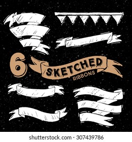 Hand drawn vector ribbons elements design  on blackboard.
