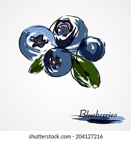 Hand drawn vector of ripe blueberries fruits on light background