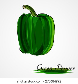 Hand drawn vector ripe green pepper, paprika on the light background