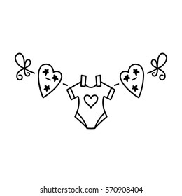 The hand drawn vector romantic icon with bodysuit and hearts. Thin line art icon for illustration feelings of three lovers. Concept for card, poster, design invitation or banner.