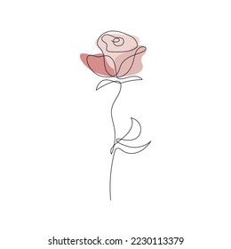 Hand drawn vector rose flower linear contour silhouette isolated on white. One line illustration. Floral design element for print, beauty branding, card, poster. Minimal contemporary drawing.