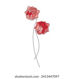 Icono de flor de rosa del vector dibujado a mano. Silueta de contorno lineal. Dibujo continuo de una línea. Diseño floral, impresión abstracta, marca de belleza, tarjeta, afiche, logotipo. Ilustración mínima.