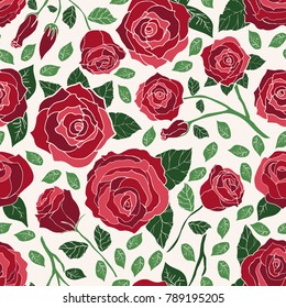 Hand drawn vector roses in seamless pattern design