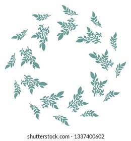 Hand drawn vector round frame. Floral wreath with leaves, branches Decorative elements for design. Ink, vintage and rustic styles.