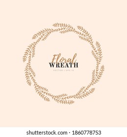 Hand drawn vector round frame. Floral wreath with leaves, berries, branches Decorative elements for design. Ink, vintage and rustic styles.