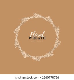 Hand drawn vector round frame. Floral wreath with leaves, berries, branches Decorative elements for design. Ink, vintage and rustic styles.