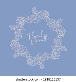 Hand drawn vector round frame. Floral wreath with leaves, berries, branches Decorative elements for design. Ink, vintage and rustic styles.