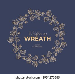 Hand drawn vector round frame. Floral wreath with leaves, berries, branches Decorative elements for design. Ink, vintage and rustic styles.