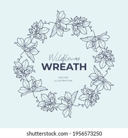 Hand drawn vector round frame. Floral wreath with leaves, berries, branches Decorative elements for design. Ink, vintage and rustic styles.