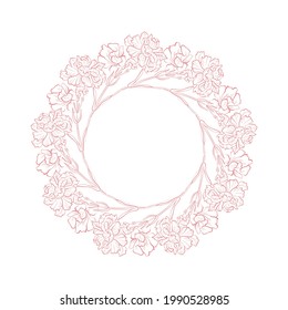 Marco redondo vector dibujado a mano. Herencia floral con hojas, bayas, ramas Elementos decorativos para el diseño. Tinta, cosecha y estilo rústico.