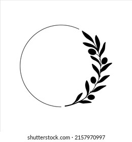 Hand drawn vector round frames with olives branches. Silhouette floral design with olives for invitations, logos, web, menu, greeting cards, posters, monograms, wedding decoration.