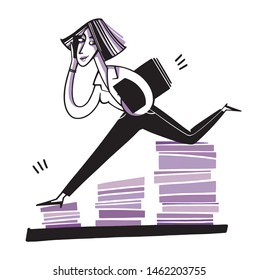 Hand drawn Vector Running Business woman