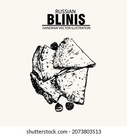 Hand drawn vector Russian blinis.Can be used for farmers market, poster, banner, sticker, logo, label and other design.