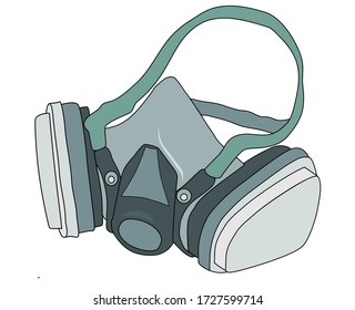 Hand drawn vector safety breathing  hospital or surgical medical respiratory mask. Respirator filtering Face Piece.Vector illustration in flat style with many details. Coronavirus pandemic. Covid-19.