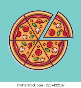 Hand drawn vector salami pepperoni pizza on background
