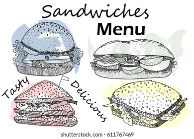 Hand drawn vector sandwiches menu