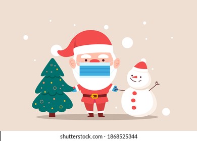 Hand drawn vector santa claus character collection,
santa claus in a medical mask, Christmas during the pandemic, new year pandemic, Happy New Year's 2021