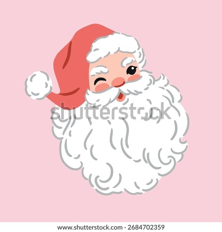 Hand drawn vector Santa Claus head on isolated background. Vintage Christmas print clipart. Perfect for card, logo or nursery print design. EPS10 vector file.
