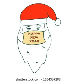 Hand drawn vector santa in mask