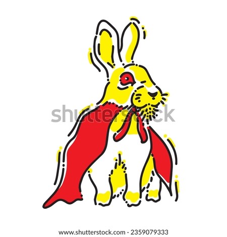 Hand Drawn Vector of a Scary Faced Rabbit Wearing a Red Cloak