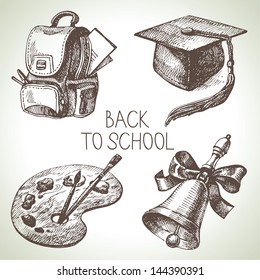 Hand drawn vector school object set. Back to school illustrations