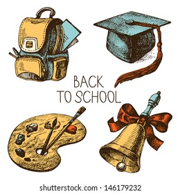 Hand drawn vector school object set. Back to school illustrations 