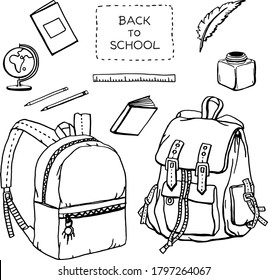 Hand drawn vector school object set. Back to school illustrations