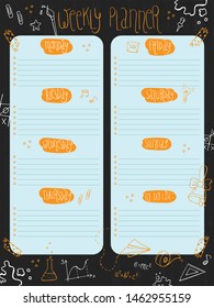 Hand drawn vector school weekly planner, schedule template on chalkboard.