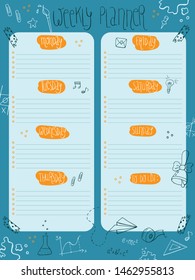 Hand drawn vector school weekly planner, schedule template.