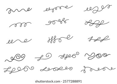 Hand drawn vector scribble set. Whirl, stroke, spiral, knot, wind, movement. Pen doodle, hand written. Collection isolated on white background.