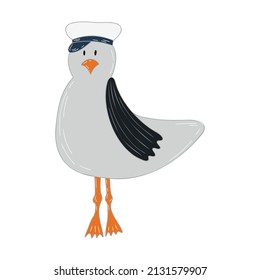 Ilustración de gaviota vectorial dibujada a mano. Aislado sobre fondo blanco. Cuta ilustración de gaviota. 