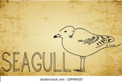 Hand drawn vector seagull on old paper background
