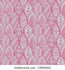 Hand drawn vector seamless abstract ethnic pattern with ornamental foliage.