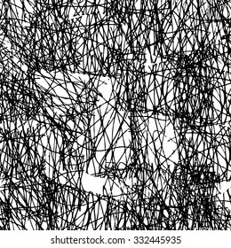 hand drawn vector seamless abstract  pattern with crossing chaotic  black lines on white background 