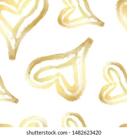 Hand drawn vector seamless background pattern with gold hearts. Golden element for wrapping paper, greeting cards, posters, invitation, wedding and Valentines cards.