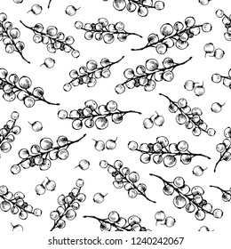 Hand drawn vector seamless berry branch
background. Seamless pattern with berries elements.
