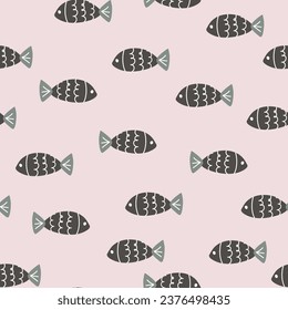 Hand drawn vector seamless cartoon fish pattern 