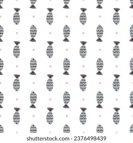 Hand drawn vector seamless cartoon fish pattern 