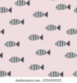 Hand drawn vector seamless cartoon fish pattern 