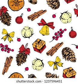 Hand drawn vector seamless christmas background.
Seamless pattern with christmas elements.