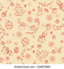 Hand drawn vector seamless Christmas elements pattern. Winter theme.