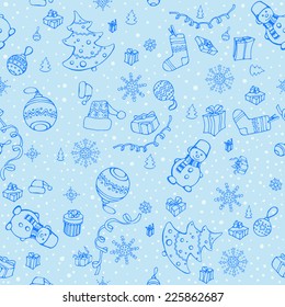 Hand drawn vector seamless Christmas elements pattern. Winter theme. Seamless pattern can be used for wallpaper, pattern fills, web page background, surface and fabric textures.