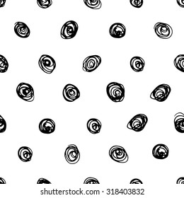 Hand drawn vector seamless circles pattern with ink doodles.