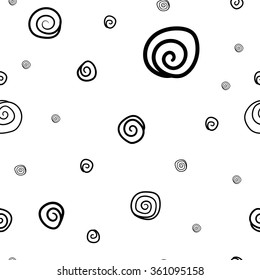 Hand drawn vector seamless circles pattern with ink doodles.
