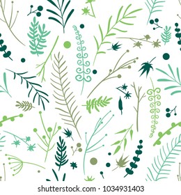 Hand drawn vector seamless floral pattern on white background