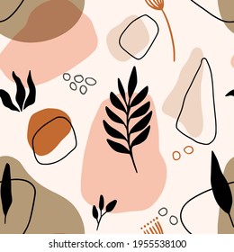 Hand drawn vector seamless floral organic pattern. Organic shapes, plants and textures for a background.