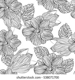 hand drawn vector seamless floral pattern with flowers
